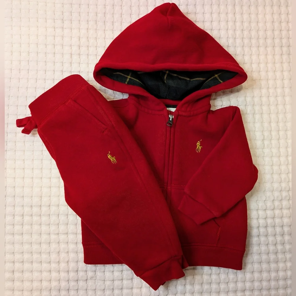 Ralph Lauren Fleece Hoodie Jogger Pants Set Baby Boy Size 6M Preppy Holiday
